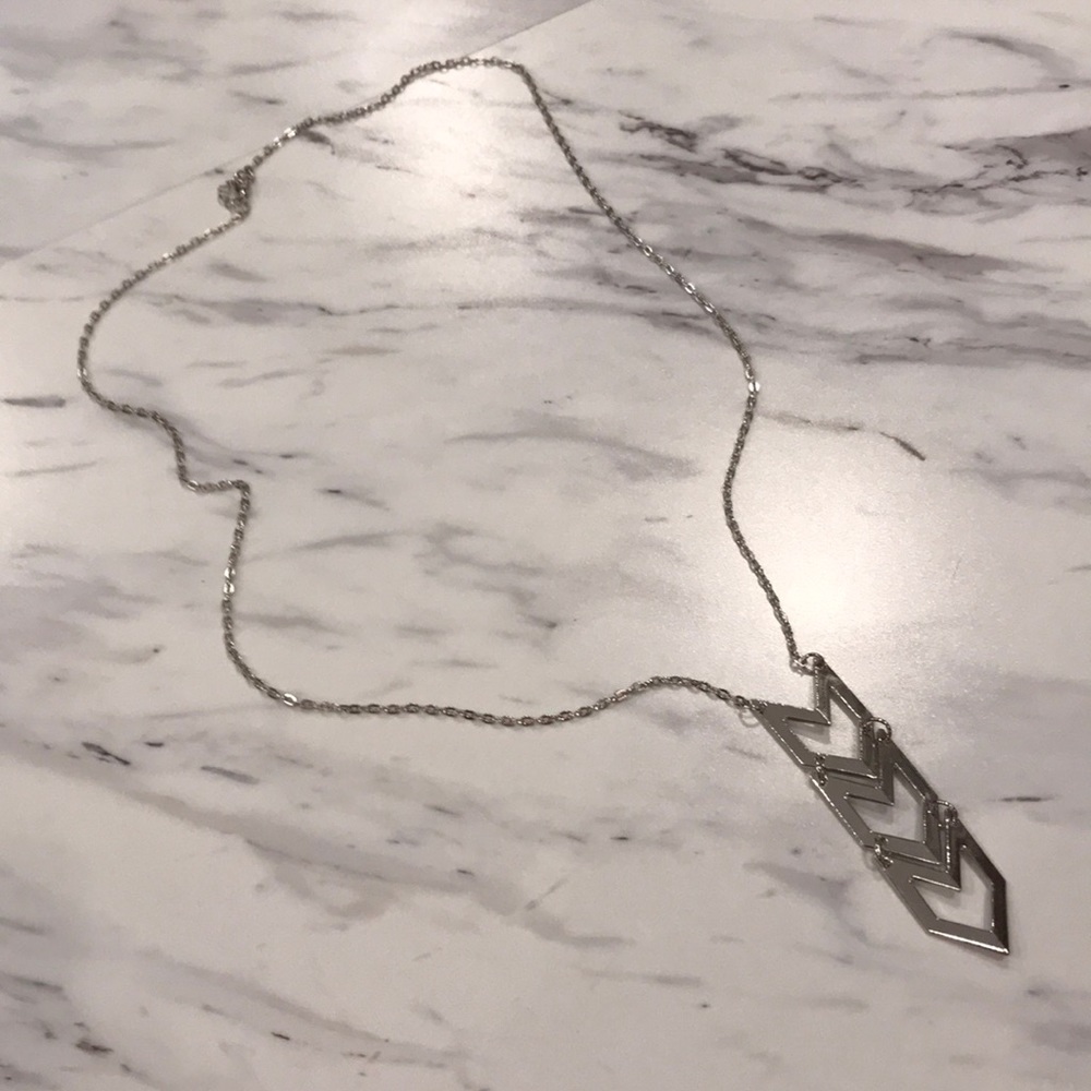Long Silver Chevron Necklace